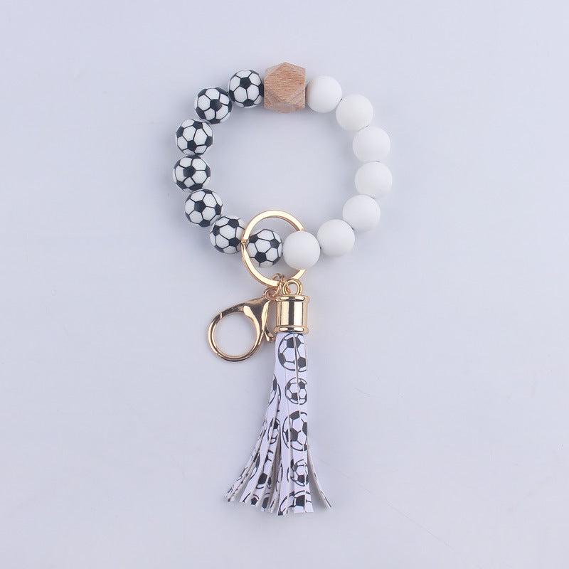 Llavero de muñeca con cuentas de silicona de fútbol al por mayor